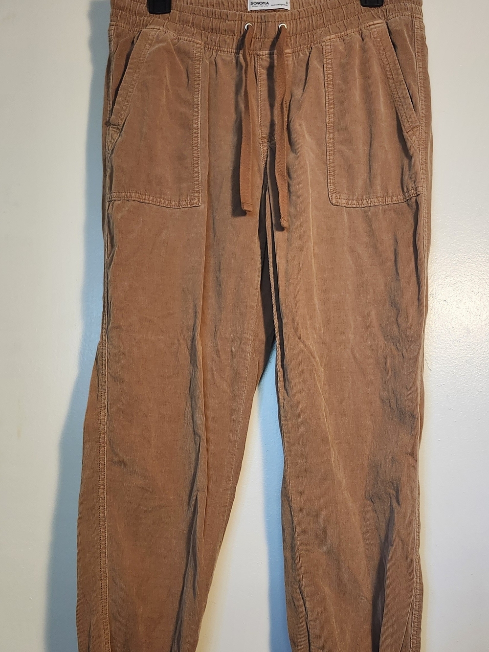 Sonoma Women's Corduroy Cropped Drawstring Pants in Rust Brown